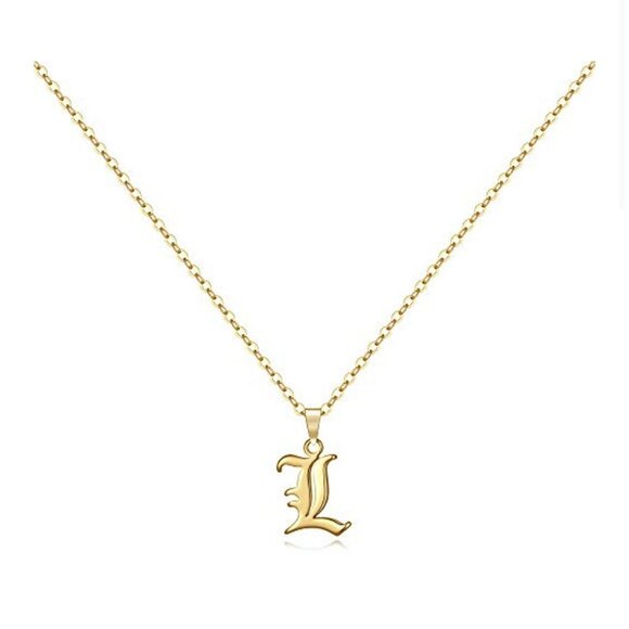 None Jewelry - Gold Old English Initial Necklace - Letter L​